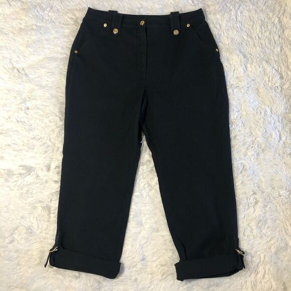 ST JOHN SPORT CONVERTIBLE ROLLUP PANTS BLACK SZ 10 - Picture 3 of 11